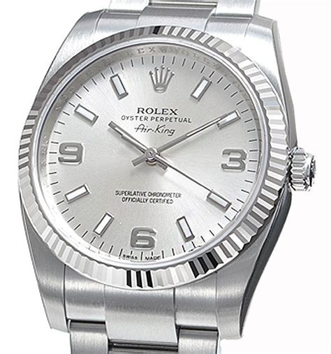 rolex air king white gold silver dial|rolex air king date price.